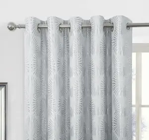 Home Curtains Chrissy Jacquard Fully Lined 65w x 54d" (165x137cm) Grey Eyelet Curtains (PAIR)