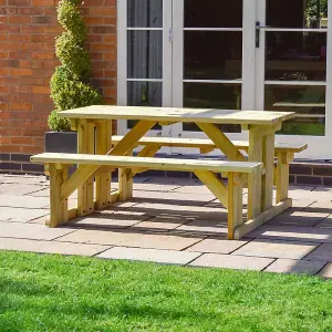 Tinwell 4ft Picnic Bench - Redwood Timber - L122 x W150 x H72 cm - Light Green