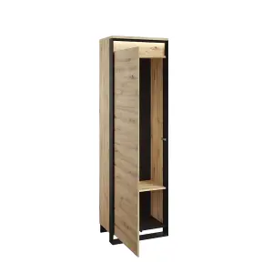 Quant QG-01 Hallway Cabinet in Oak Artisan & Black - 600mm x 2000mm x 400mm - Sleek Storage with LED Lighting