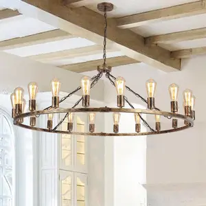 Garwarm 20 Light Bronze Wagon Wheel Rustic Chandelier