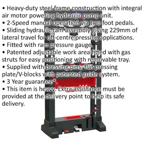 Heavy Duty 50 Tonne Air Hydraulic Press with Foot Pedals and 2-Speed Operation