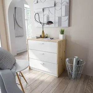 Gothenburg White and Oak Space Saving Chest of Drawer Desk