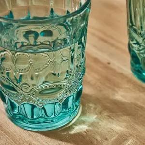 Set of 4 Vintage Luxury Turquoise Drinking Glass Whiskey Glass Tumblers 240ml