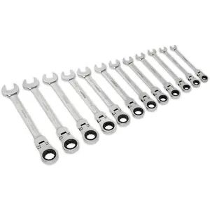 12-Piece Flexible Head Ratchet Spanner Set with 12 Point Metric Rings