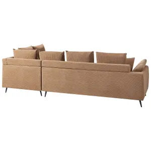 Left Hand Corduroy Corner Sofa Brown LUNNER