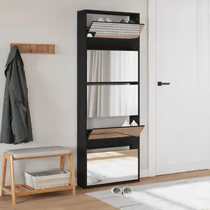 Berkfield Shoe Cabinet with Mirror 5-Layer Black 63x17x169.5 cm