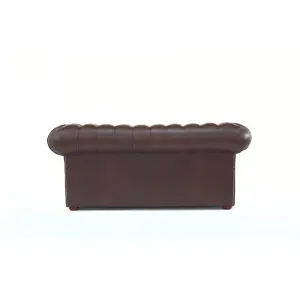 Chesterfield 2 Seater Antique Brown Real Leather Tufted Buttoned Sofa Settee In Classic Style