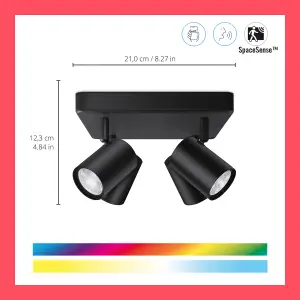 WiZ Colour Imageo Smart Connected WiFi Ceiling Light Spot Fixture 4 Spot - Black with App Control