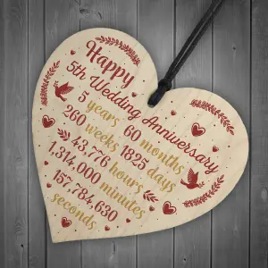 Red Ocean Handmade Wooden Heart Plaque 5th Wedding Anniversary Gift For Her Him Husband Wife Congratulations