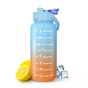 KAYMAN 2L Blue and Orange Motivational Water Bottle with Lockable Lid, Removable Straw, and Handle BPA free