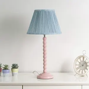 ValueLights Laurenne Small Blue Gathered Pleated Fabric Tapered Light Shade Table Lamp - LED Bulb Included