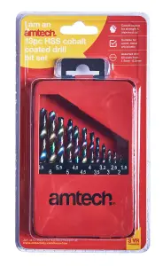 Amtech F1122 13 Piece Titanium coated high speed steel (HSS) drill bit set