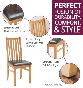 Hallowood Furniture Oak Chair with Brown Bonded Leather Seat Pad (Pair)