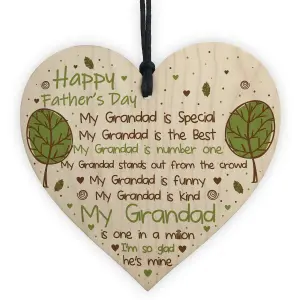 Red Ocean Fathers Day Gift For Grandad Wooden Heart Grandad Plaque Thank You Keepsake