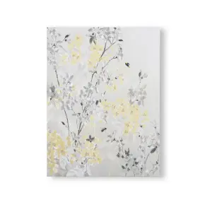 Laura Ashley Spring Blossoms Floral Grey & Yellow Canvas art (H)80cm x (W)60cm