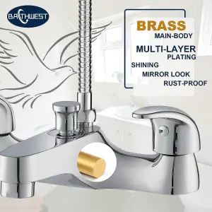 BATHWEST Bathroom Taps with Shower Waterfall Solid Brass Chrome Modern Dual Lever Bathroom Tub Filler Mixer Taps