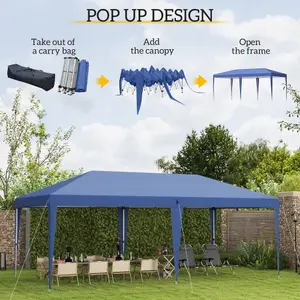 Outsunny 6 x 3(m) Pop Up Gazebo Patio Party Event Heavy Duty Canopy Blue