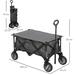 Outsunny Folding Wagon Garden Cart Collapsible Camping Trolley for Outdoor