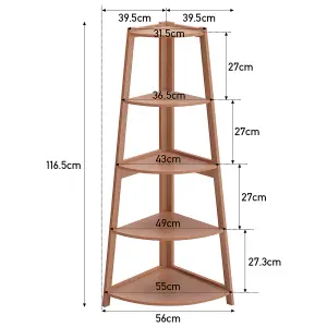 5 Tier Natural Wooden Corner Shelf Rack Shelf Bookcase Standing Living Room Shelving Unit