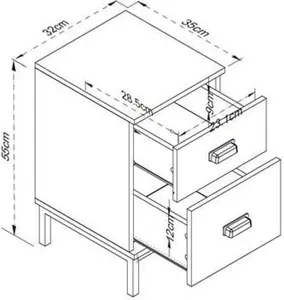 Dunelm Fulton 2 Drawer Slim Bedside Table, Industrial, Medium Wood, Fulton Pine