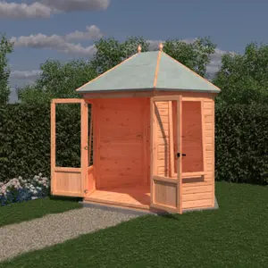 Fleswick hexagonal 8x7ft summerhouse with two opening windows