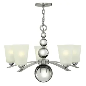 5 Bulb Chandelier Ceiling Light Highly Polished Nickel LED E27 60W