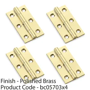 4 PACK - PAIR Solid Brass Cabinet Butt Hinge - 50mm - Polished Brass Premium Cupboard