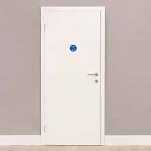 EAI - Fire Door Keep Locked Shut 70x70mm Pack 10 Self Adh Semi Rigid PVC