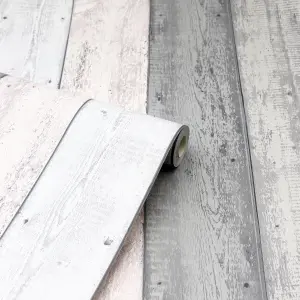 Arthouse Painted Wood Pink and Grey Wallpaper