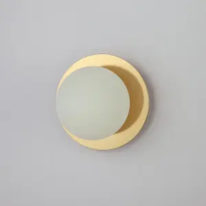 houseof Frosted Glass Opal Ball Shade Disk Wall Light Bathroom Compatible - Gold Brass