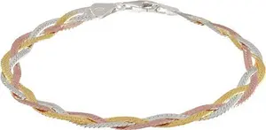 Revere 9Ct Gold Plated Braided 3 Colour Herringbone Bracelet