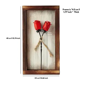 Mountable Wooden Frame with Red Forged Iron Roses - Ideal Iron Gifts for 6th Anniversary - Wrought Iron and Wood Fusion for Her