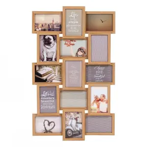 15 Pictures Multi Aperture Photo Frame For 15 Photos Holds 6x4 Inch Oak