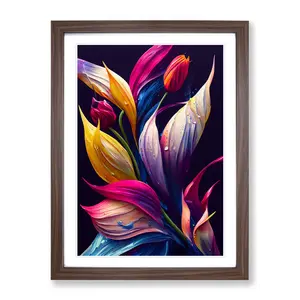 Vibrant Flowers No.6 - Single Picture Frame Print Brown Framed / 64cm H x 46cm W x 2cm D