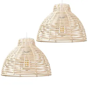 ValueLights Lobster Pair of Lobster Wicker Rattan Cream Ceiling Pendant Light Shades