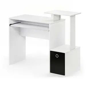 Furinno Econ Multipurpose Home Office Computer Writing Desk w/Bin, White/Black