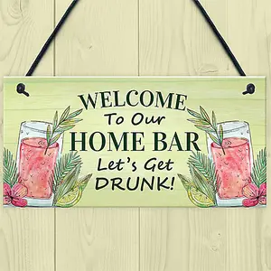 Red Ocean Home Bar Welcome Sign - Hanging Cocktail Bar Signs - Garden Bar Decor Plaques - Novelty Home Bar Accessories Signs