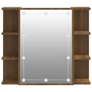 Berkfield Mirror Cabinet with LED Brown Oak 70x16.5x60 cm