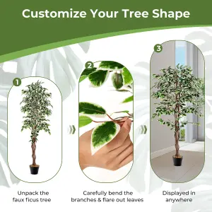 Costway 160 CM Artificial Ficus Tree Fake Faux Greenery Potted Plant with 1008 Leaves