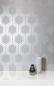 Arthouse Luxe Hexagon Silver Wallpaper