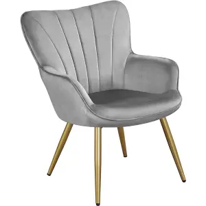 Yaheetech Light Grey Upholstered Velvet Armchair with Wing Side