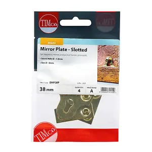 Timco - Mirror Plates - Slotted - Electro Brass (Size 38mm - 4 Pieces)