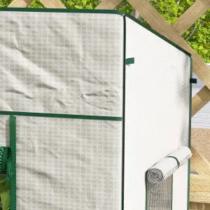 Walk-in Garden Green House with Large Roll-up Door and 2 Mesh Windows, White