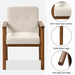 Costway Modern Accent Chair Linen Fabric Upholstered Leisure Armchair w/Rubber Wood Legs