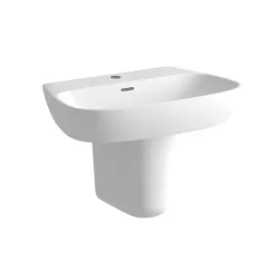 Standon Gloss White D-shaped Wall-mounted Semi-pedestal Basin (H)43.5cm (W)60cm