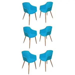 Set of 6 Eden Dining Chairs with Leather Cushions Dining Armchair Blue