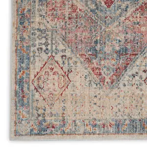 Blue Grey Traditional Bordered Geometric Easy to clean Rug for Bedroom & Living Room-79 X 305cm (Runner)