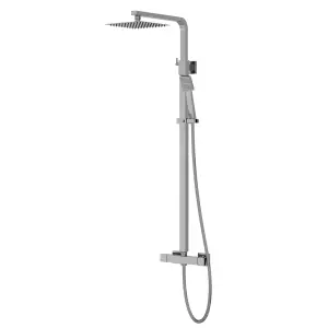 Chrome Square Thermostatic Rainfall Overhead Rigid Riser Shower Kit & Handset - Solid Brass