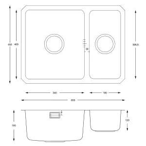 Cookology GROSSETO 1.5 Bowl Undermount Sink with Side Drainer - Stainless Steel