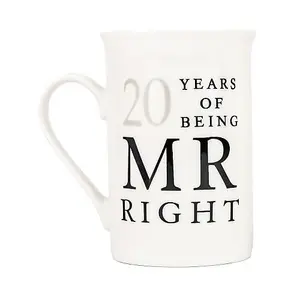 Ivory White 20th Anniversary Mr Right & Mrs Always Right Ceramic Mug Gift Set